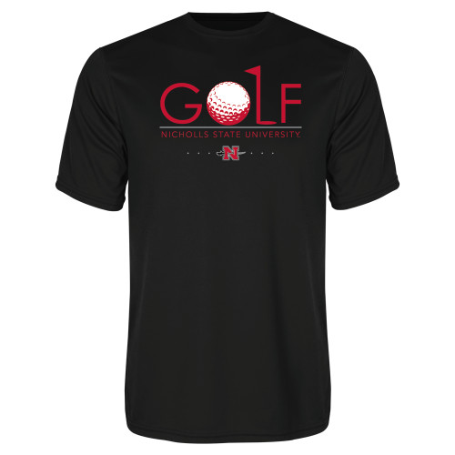  Black Performance Tee - Golf w/ Ball and Flag