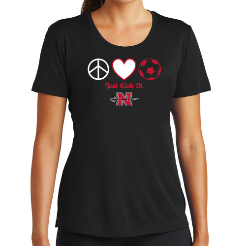  Womens Black Performance Tee - Soccer Just Kick It