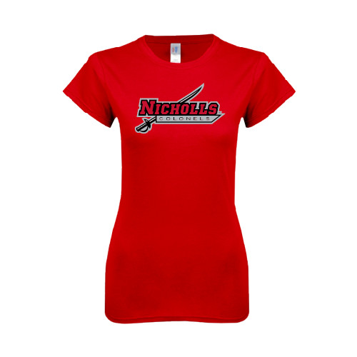  Next Level Womens Red Boyfriend Tee - Nicholls Colonels-Sword