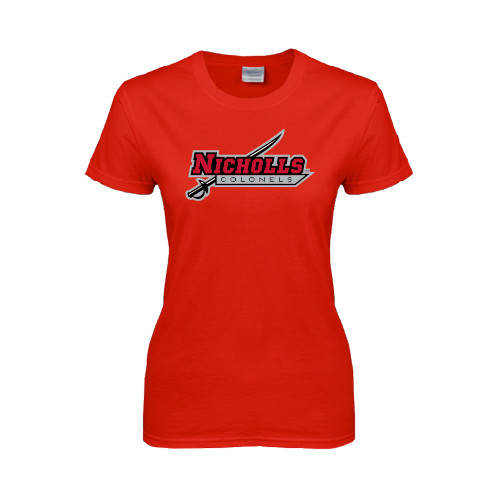  Womens Short Sleeve Red Tee - Nicholls Colonels-Sword