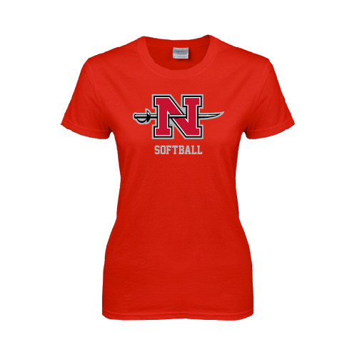  Womens Short Sleeve Red Tee - Softball