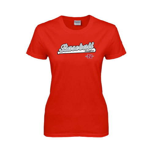  Womens Short Sleeve Red Tee - Baseball Script