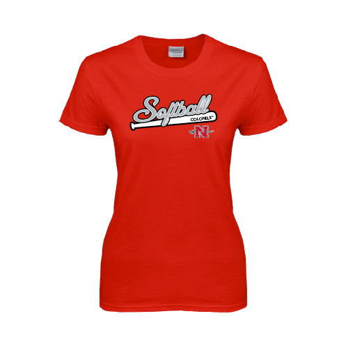  Womens Short Sleeve Red Tee - Softball Script