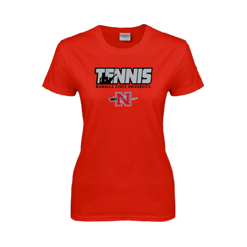  Womens Short Sleeve Red Tee - Tennis w/ Player