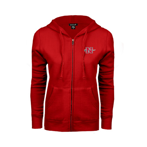  ENZA Womens Red Fleece Full Zip Hoodie - Official Logo