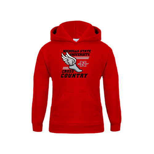  Youth Red Fleece Hoodie - Cross Country Winged Shoe