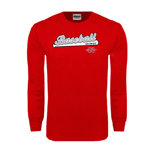  Red Long Sleeve T Shirt - Baseball Script