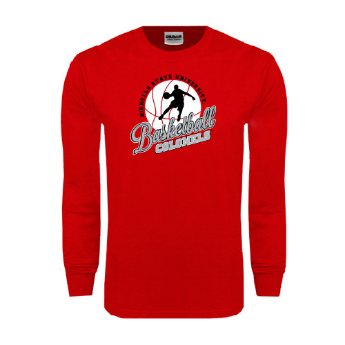  Red Long Sleeve T Shirt - Basketball w/ Ball and Figure