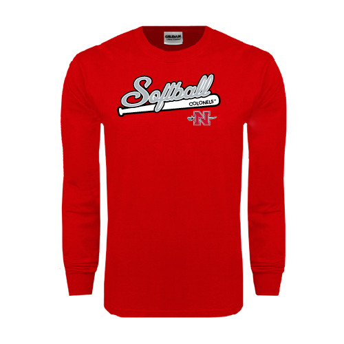  Red Long Sleeve T Shirt - Softball Script
