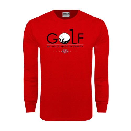  Red Long Sleeve T Shirt - Golf w/ Ball and Flag