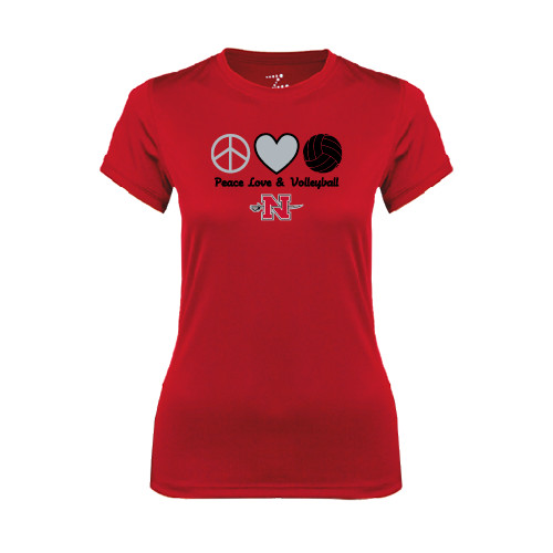  Womens Red Performance Tee - Peace Love & Volleyball
