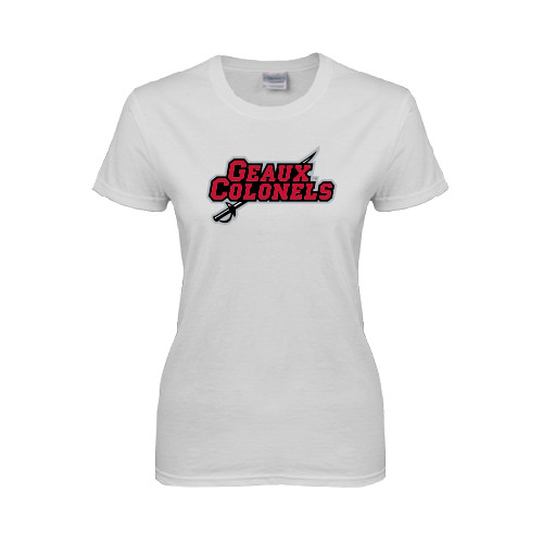  Womens White Short Sleeve Tee - Geaux Colonels-Sword