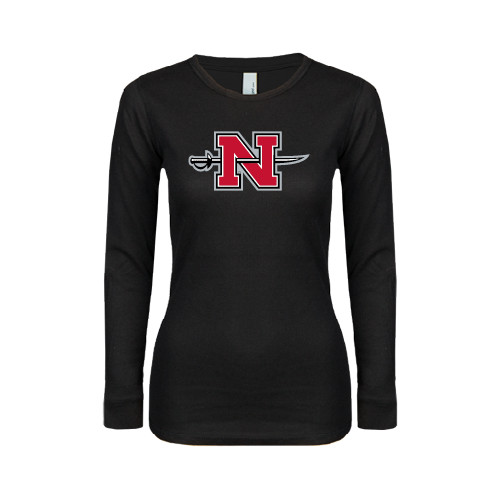  Womens Black Long Sleeve V Neck Tee  - Official Logo