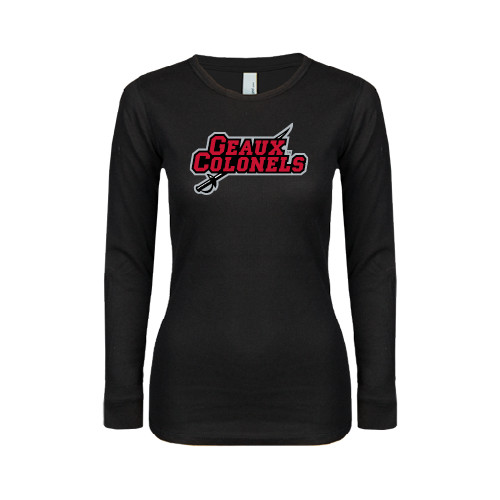  Womens Black Long Sleeve V Neck Tee  - Geaux Colonels-Sword