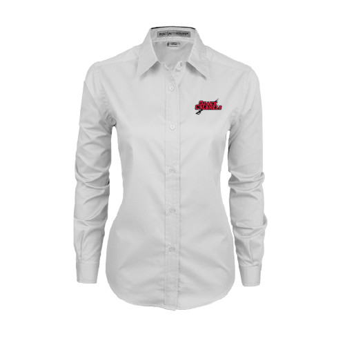  Womens White Twill Button Down Long Sleeve - Geaux Colonels-Sword