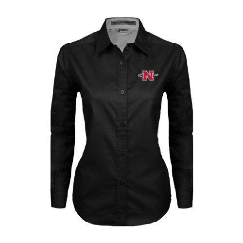  Womens Black Twill Button Down Long Sleeve  - Official Logo