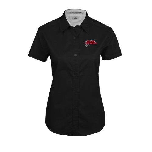  Womens Black Twill Button Up Short Sleeve - Geaux Colonels-Sword