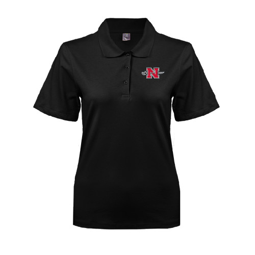  Womens Silk Touch Black Pique Polo - Official Logo
