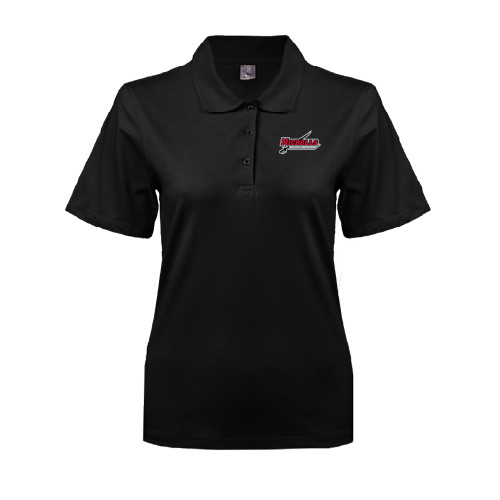  Womens Silk Touch Black Pique Polo - Nicholls Colonels-Sword