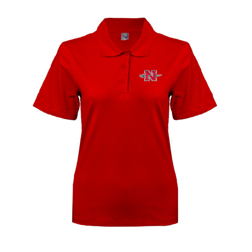  Womens Silk Touch Red Pique Polo - Official Logo