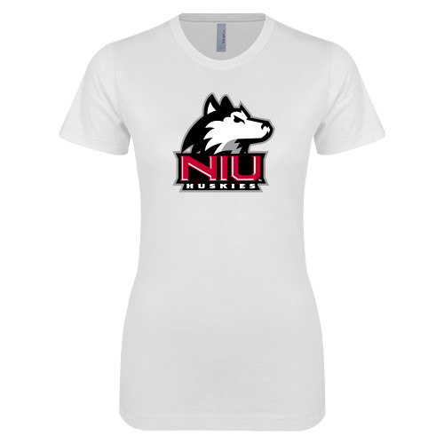  Next Level Womens White Boyfriend Tee - NIU Huskies - Primary Mark