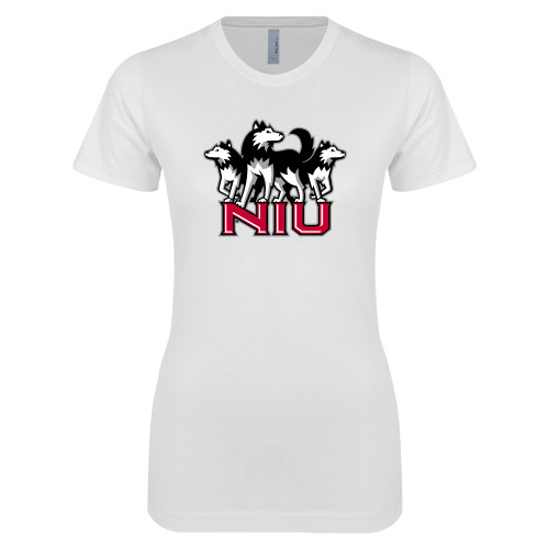  Next Level Womens White Boyfriend Tee - NIU w Huskies