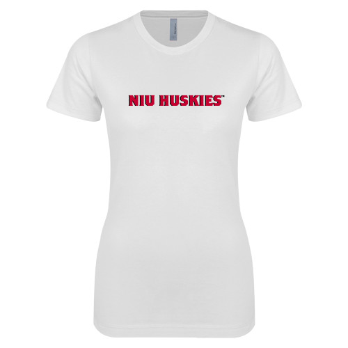  Next Level Womens White Boyfriend Tee - NIU Huskies - Block Wordmark