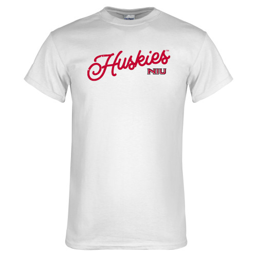  White T Shirt - Script Huskies