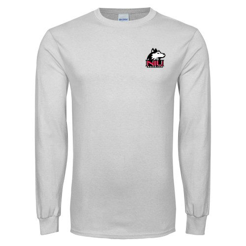  White Long Sleeve T Shirt - NIU Huskies - Primary Mark