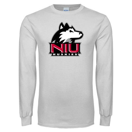  White Long Sleeve T Shirt - NIU Huskies - Primary Mark