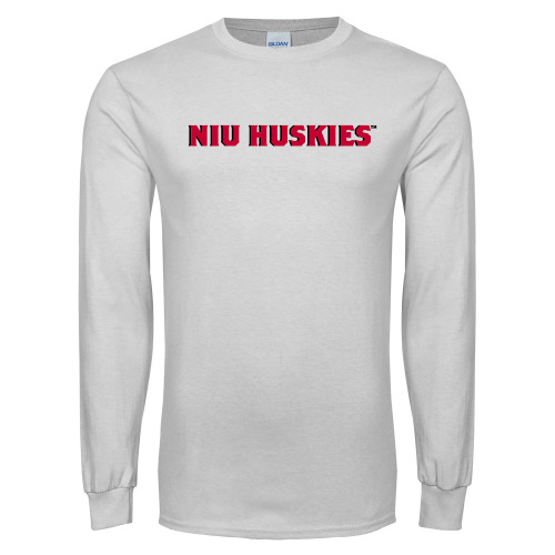  White Long Sleeve T Shirt - NIU Huskies - Block Wordmark