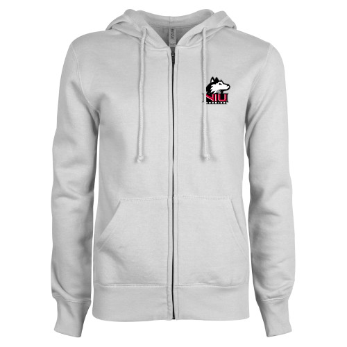  ENZA Womens White Fleece Full Zip Hoodie - NIU Huskies - Primary Mark