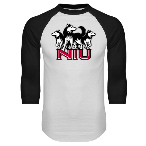  White/Black Raglan Baseball T Shirt - NIU w Huskies