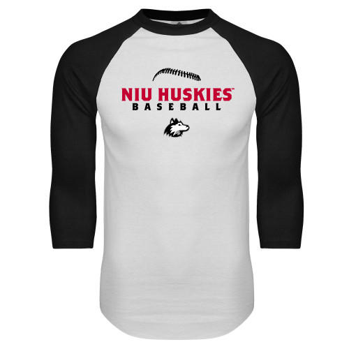  White/Black Raglan Baseball T Shirt - NIU Huskies Baseball Seams