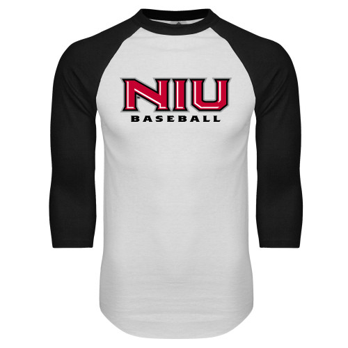  White/Black Raglan Baseball T Shirt - NIU Baseball