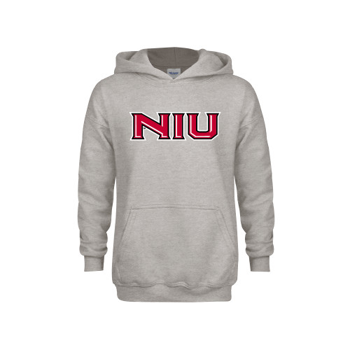  Youth Grey Fleece Hood - NIU - Primary Wordmark