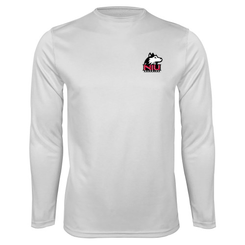  White Performance Long Sleeve Shirt - NIU Huskies - Primary Mark