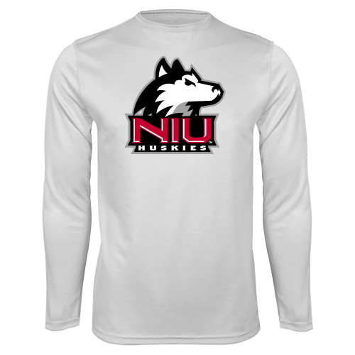  White Performance Long Sleeve Shirt - NIU Huskies - Primary Mark