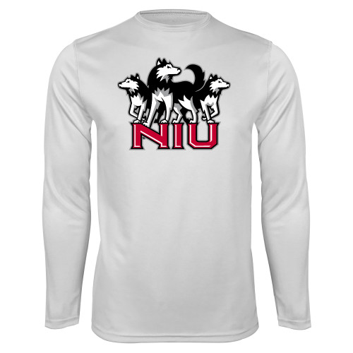  White Performance Long Sleeve Shirt - NIU w Huskies