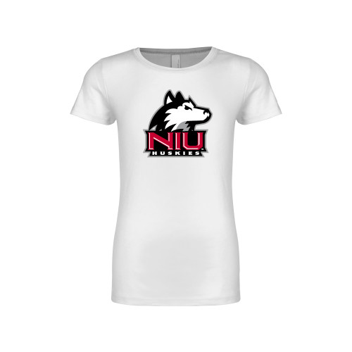  Next Level Girls White Fashion Fit T Shirt - NIU Huskies - Primary Mark