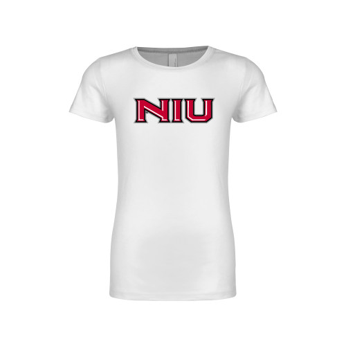  Next Level Girls White Fashion Fit T Shirt - NIU - Primary Wordmark