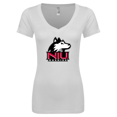  Next Level Womens White Ideal V Tee - NIU Huskies - Primary Mark