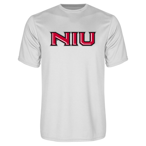  White Performance Tee - NIU - Primary Wordmark