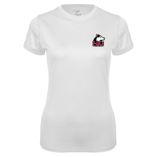  Womens White Performance Tee - NIU Huskies - Primary Mark