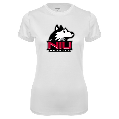  Womens White Performance Tee - NIU Huskies - Primary Mark