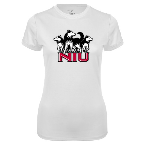  Womens White Performance Tee - NIU w Huskies