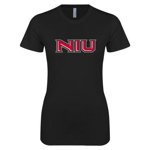  Next Level Womens Black Boyfriend Tee - NIU - Primary Wordmark