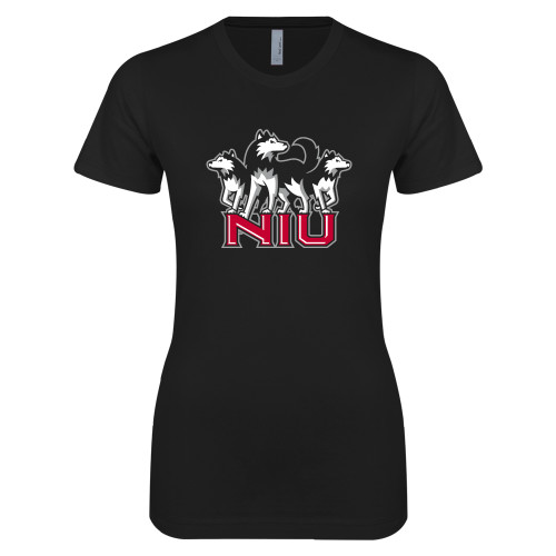  Next Level Womens Black Boyfriend Tee - NIU w Huskies