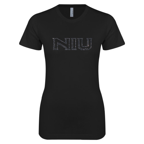  Next Level Womens Black Boyfriend Tee - F Graphite Soft Glitter