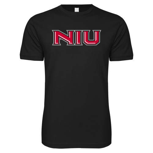  Next Level Black SoftStyle T Shirt - NIU - Primary Wordmark